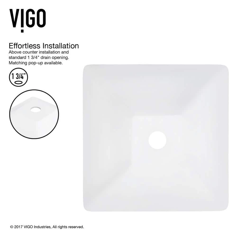 VIGO Matte Stone Hibiscus Composite Square Vessel Bathroom Sink in White 7 VIGO Matte Stone Hibiscus Composite Square Vessel Bathroom Sink in White - Image 5