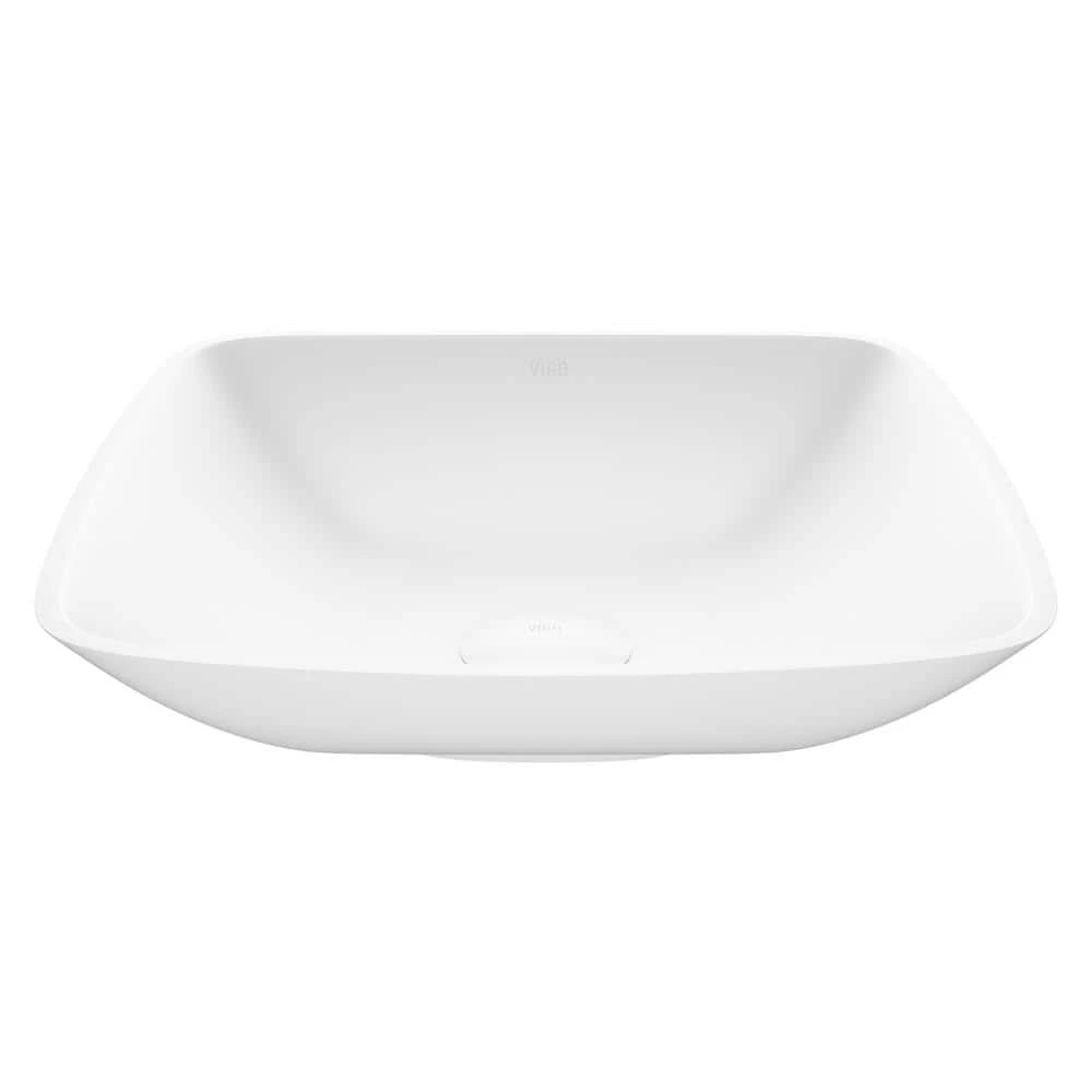VIGO Matte Stone Hyacinth Composite Square Vessel Bathroom Sink in White 3 VIGO Matte Stone Hyacinth Composite Square Vessel Bathroom Sink in White