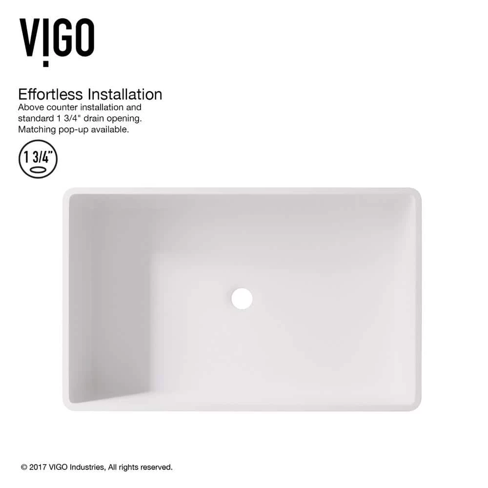 VIGO Matte Stone Magnolia Composite Rectangular Vessel Bathroom Sink in White 7 VIGO Matte Stone Magnolia Composite Rectangular Vessel Bathroom Sink in White - Image 5