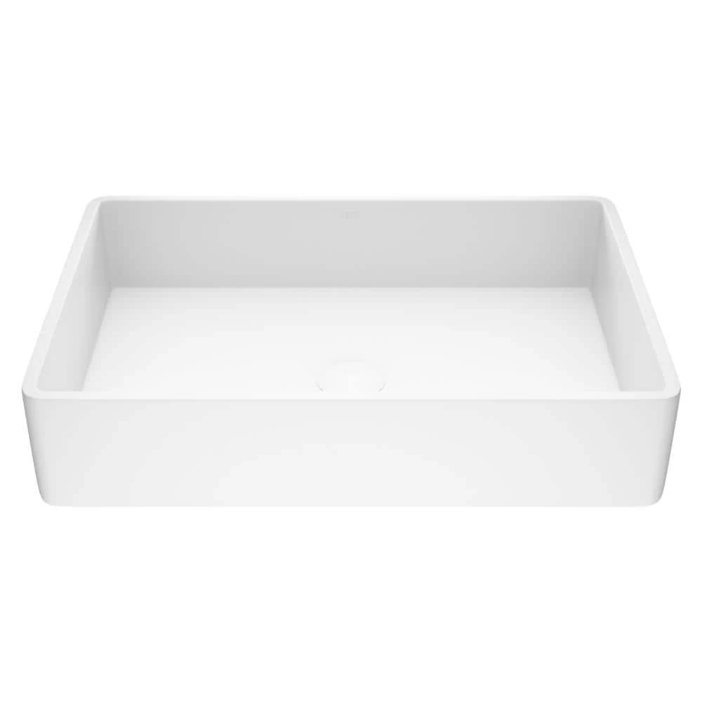 VIGO Matte Stone Magnolia Composite Rectangular Vessel Bathroom Sink in White 3 VIGO Matte Stone Magnolia Composite Rectangular Vessel Bathroom Sink in White