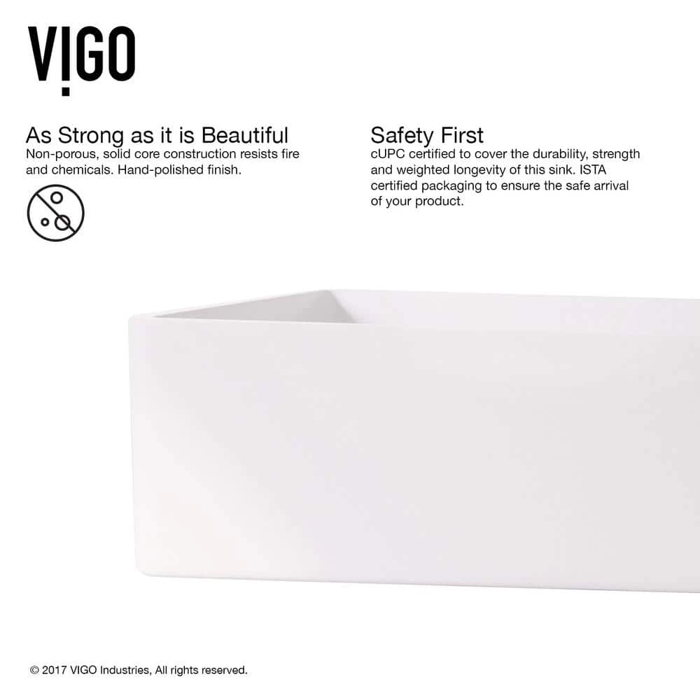 VIGO Matte Stone Magnolia Composite Rectangular Vessel Bathroom Sink in White 8 VIGO Matte Stone Magnolia Composite Rectangular Vessel Bathroom Sink in White - Image 6