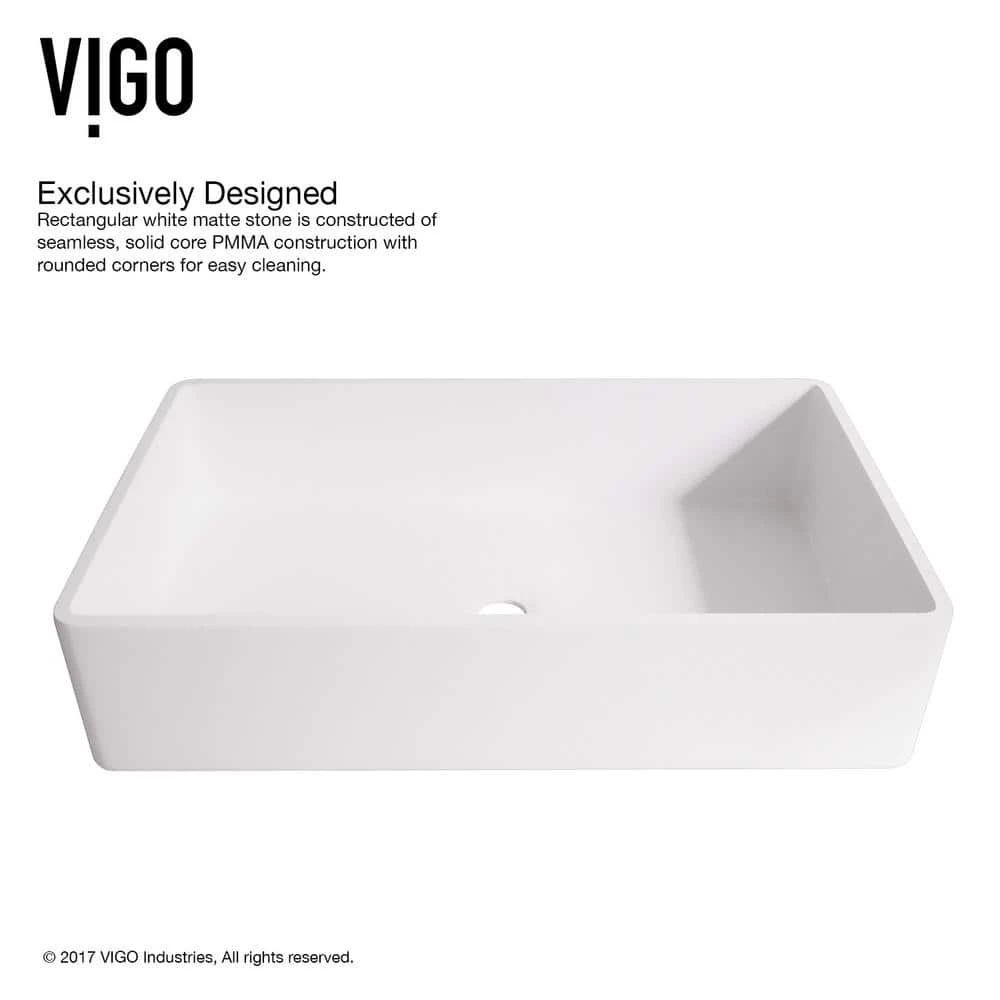 VIGO Matte Stone Magnolia Composite Rectangular Vessel Bathroom Sink in White 9 VIGO Matte Stone Magnolia Composite Rectangular Vessel Bathroom Sink in White - Image 7