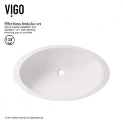 VIGO Matte Stone Wisteria Composite Oval Vessel Bathroom Sink in White -Bathroom Sinks Sales matte stone vigo vessel sinks vg04011 1d 1000