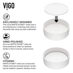 VIGO Matte Stone Anvil Composite Round Vessel Bathroom Sink in White -Bathroom Sinks Sales matte stone vigo vessel sinks vg04016 77 1000