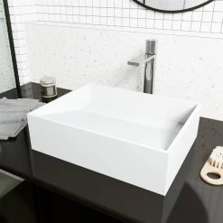 VIGO Matte Stone Starr Composite Rectangular Vessel Bathroom Sink in White -Bathroom Sinks Sales matte stone vigo vessel sinks vg04025 40 1000