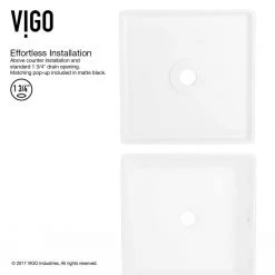 VIGO Matte Stone Dianthus Composite Square Vessel Bathroom Sink in White with Faucet and Pop-Up Drain in Matte Black 21 VIGO Matte Stone Dianthus Composite Square Vessel Bathroom Sink in White with Faucet and Pop-Up Drain in Matte Black -Bathroom Sinks Sales matte stone vigo vessel sinks vgt1092mb 1d 1000