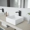 VIGO Matte Stone Dianthus Composite Square Vessel Bathroom Sink in White with Faucet and Pop-Up Drain in Matte Black 1 VIGO Matte Stone Dianthus Composite Square Vessel Bathroom Sink in White with Faucet and Pop-Up Drain in Matte Black -Bathroom Sinks Sales matte stone vigo vessel sinks vgt1092mb 64 1000
