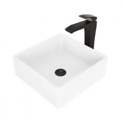 VIGO Matte Stone Dianthus Composite Square Vessel Bathroom Sink in White with Faucet and Pop-Up Drain in Matte Black 20 VIGO Matte Stone Dianthus Composite Square Vessel Bathroom Sink in White with Faucet and Pop-Up Drain in Matte Black -Bathroom Sinks Sales matte stone vigo vessel sinks vgt1092mb a0 1000