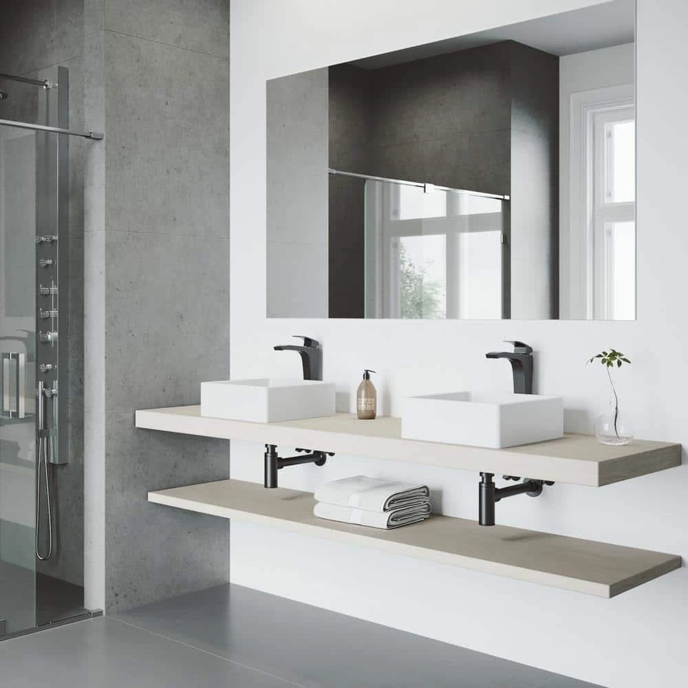 VIGO Matte Stone Dianthus Composite Square Vessel Bathroom Sink in White with Faucet and Pop-Up Drain in Matte Black 4 VIGO Matte Stone Dianthus Composite Square Vessel Bathroom Sink in White with Faucet and Pop-Up Drain in Matte Black - Image 2