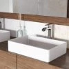 VIGO Matte Stone Magnolia Composite Rectangular Vessel Bathroom Sink in White with Niko Faucet and Pop-Up Drain in Chrome -Bathroom Sinks Sales matte stone vigo vessel sinks vgt1232 64 1000