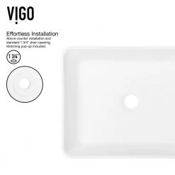 VIGO Matte Stone Marigold Composite Rectangular Vessel Bathroom Sink in White with Faucet and Pop-Up Drain in Matte Black -Bathroom Sinks Sales matte stone vigo vessel sinks vgt1275 1d 1000
