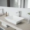 VIGO Matte Stone Vinca Composite Rectangular Vessel Bathroom Sink in White with Faucet and Pop-Up Drain in Brushed Nickel -Bathroom Sinks Sales matte stone vigo vessel sinks vgt1279 64 1000