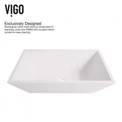 VIGO Matte Stone Vinca Composite Rectangular Vessel Bathroom Sink in White with Faucet and Pop-Up Drain in Brushed Nickel -Bathroom Sinks Sales matte stone vigo vessel sinks vgt1279 77 1000