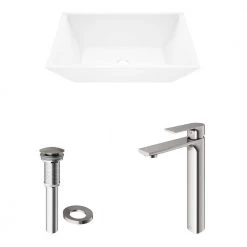 VIGO Matte Stone Vinca Composite Rectangular Vessel Bathroom Sink in White with Faucet and Pop-Up Drain in Brushed Nickel -Bathroom Sinks Sales matte stone vigo vessel sinks vgt1279 a0 1000