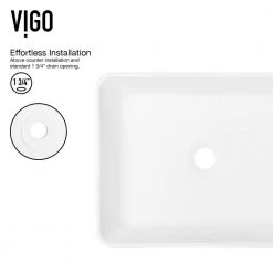 VIGO Matte Stone Marigold Composite Rectangular Vessel Bathroom Sink in White with Faucet and Pop-Up Drain in Brushed Nickel -Bathroom Sinks Sales matte stone vigo vessel sinks vgt940 1d 1000