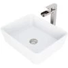 VIGO Matte Stone Marigold Composite Rectangular Vessel Bathroom Sink in White with Faucet and Pop-Up Drain in Brushed Nickel -Bathroom Sinks Sales matte stone vigo vessel sinks vgt940 64 1000