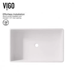 VIGO Matte Stone Magnolia Composite Rectangular Vessel Bathroom Sink in White with Faucet and Pop-Up Drain in Matte Black -Bathroom Sinks Sales matte stone vigo vessel sinks vgt944 1d 1000