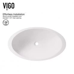 VIGO Matte Stone Wisteria Composite Oval Vessel Bathroom Sink in White with Niko Faucet and Pop-Up Drain in Matte Black -Bathroom Sinks Sales matte stone vigo vessel sinks vgt987 1d 1000