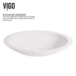 VIGO Matte Stone Wisteria Composite Oval Vessel Bathroom Sink in White with Niko Faucet and Pop-Up Drain in Matte Black -Bathroom Sinks Sales matte stone vigo vessel sinks vgt987 77 1000