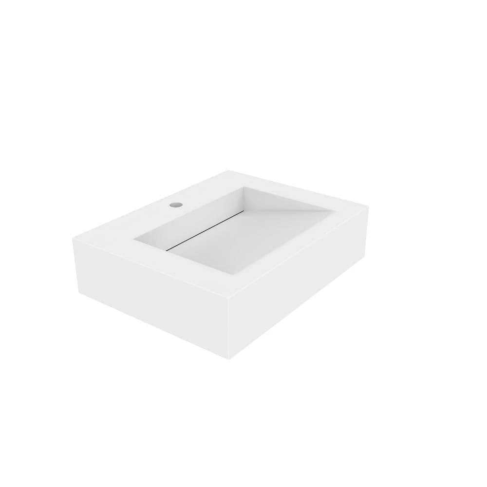 Castellousa Pyramid 24 in. Wall Mount Solid Surface Single Basin Rectangle Bathroom Sink in Matte White 4 Castellousa Pyramid 24 in. Wall Mount Solid Surface Single Basin Rectangle Bathroom Sink in Matte White - Image 2