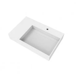 Castellousa Juniper 30 in. Wall Mounted Solid Surface Right Side Basin Rectangle Non Vessel Bathroom Sink in Matte White -Bathroom Sinks Sales matte white castellousa wall mount sinks cb gm 2056 30 r c3 1000