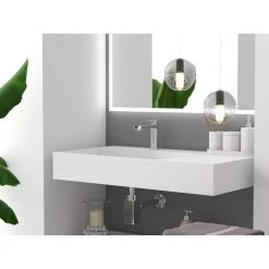 Castellousa Juniper 35.43 in. Wall Mount Solid Surface Left Side Basin Rectangle Non Vessel Bathroom Sink in Matte White -Bathroom Sinks Sales matte white castellousa wall mount sinks cb gm 2056 l 44 1000