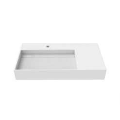 Castellousa Juniper 35.43 in. Wall Mount Solid Surface Left Side Basin Rectangle Non Vessel Bathroom Sink in Matte White
