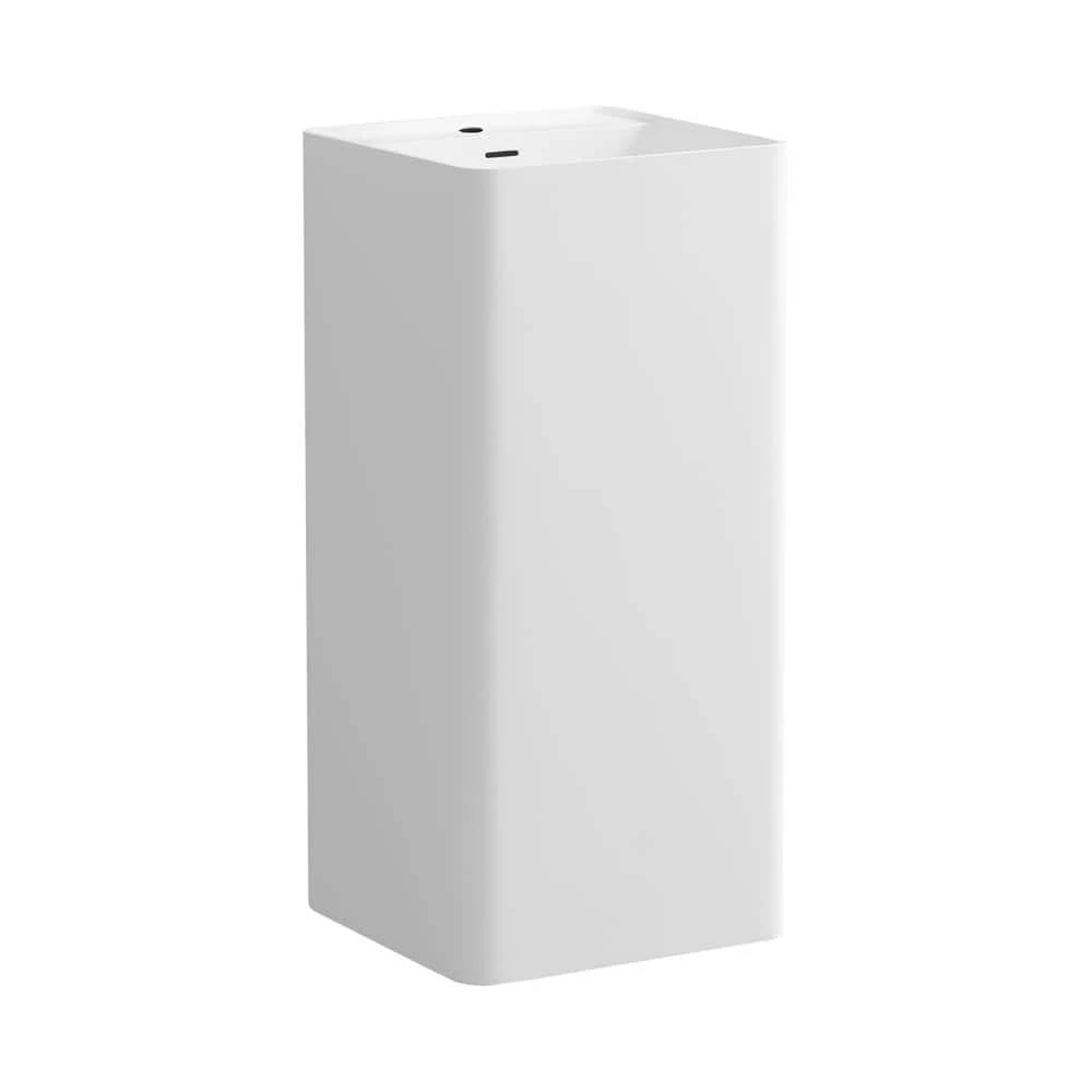 MEDUNJESS Kendall Bathroom Square Solid Surface Basin Pedestal Sink in Matte White with Overflow Drain 7 MEDUNJESS Kendall Bathroom Square Solid Surface Basin Pedestal Sink in Matte White with Overflow Drain - Image 5