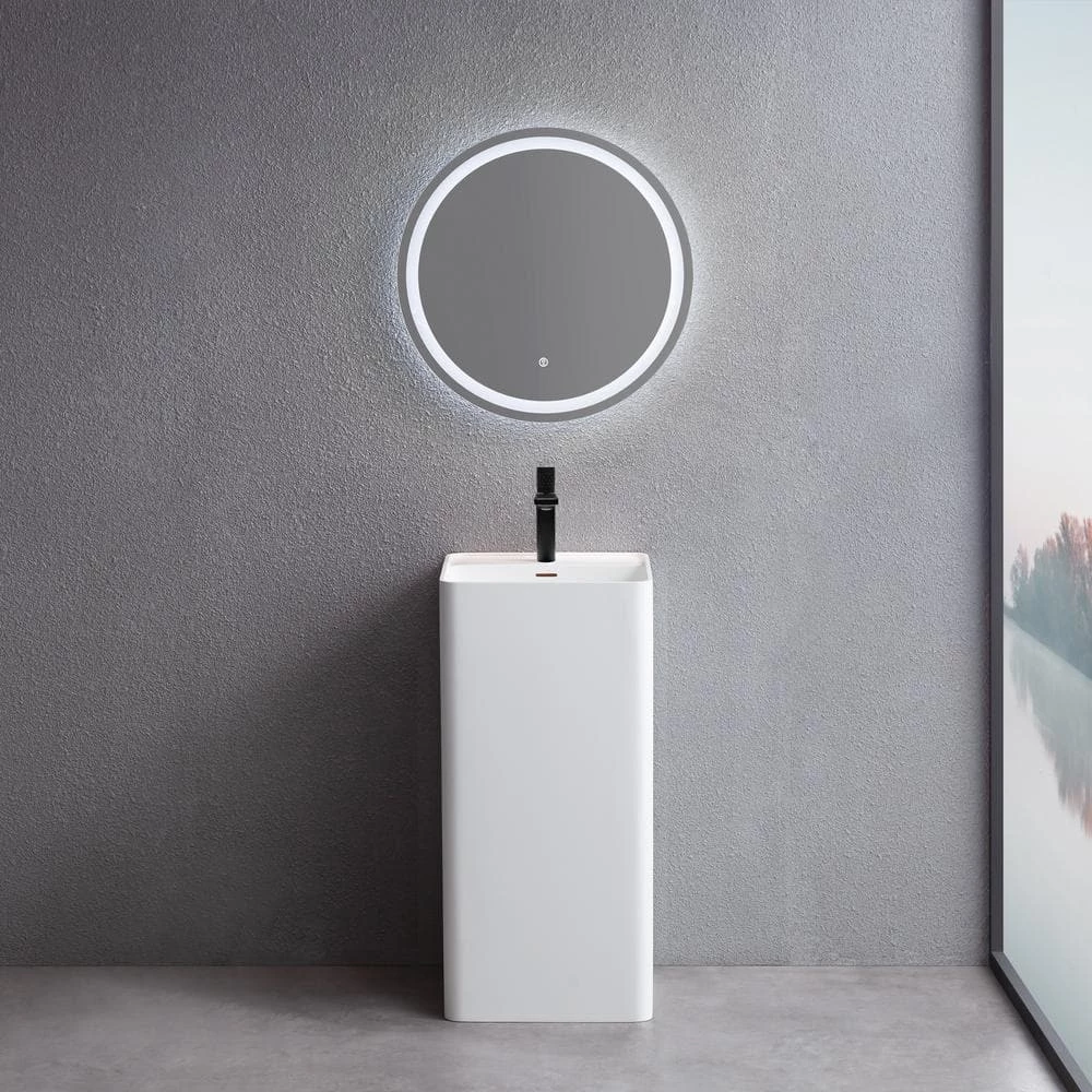 MEDUNJESS Kendall Bathroom Square Solid Surface Basin Pedestal Sink in Matte White with Overflow Drain 8 MEDUNJESS Kendall Bathroom Square Solid Surface Basin Pedestal Sink in Matte White with Overflow Drain - Image 6