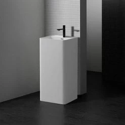 MEDUNJESS Kendall Bathroom Square Solid Surface Basin Pedestal Sink in Matte White with Overflow Drain 13 MEDUNJESS Kendall Bathroom Square Solid Surface Basin Pedestal Sink in Matte White with Overflow Drain -Bathroom Sinks Sales matte white medunjess pedestal sinks fs501 425 4f 1000