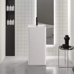 MEDUNJESS Kendall Bathroom Square Solid Surface Basin Pedestal Sink in Matte White with Overflow Drain 17 MEDUNJESS Kendall Bathroom Square Solid Surface Basin Pedestal Sink in Matte White with Overflow Drain -Bathroom Sinks Sales matte white medunjess pedestal sinks fs501 425 76 1000