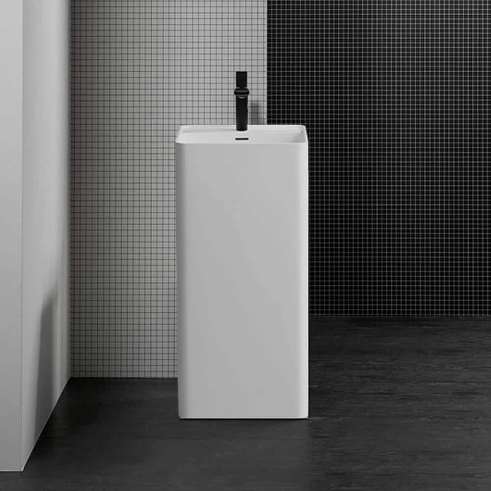 MEDUNJESS Kendall Bathroom Square Solid Surface Basin Pedestal Sink in Matte White with Overflow Drain 5 MEDUNJESS Kendall Bathroom Square Solid Surface Basin Pedestal Sink in Matte White with Overflow Drain - Image 3