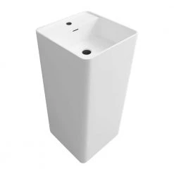 MEDUNJESS Kendall Bathroom Square Solid Surface Basin Pedestal Sink in Matte White with Overflow Drain 16 MEDUNJESS Kendall Bathroom Square Solid Surface Basin Pedestal Sink in Matte White with Overflow Drain -Bathroom Sinks Sales matte white medunjess pedestal sinks fs501 425 fa 1000
