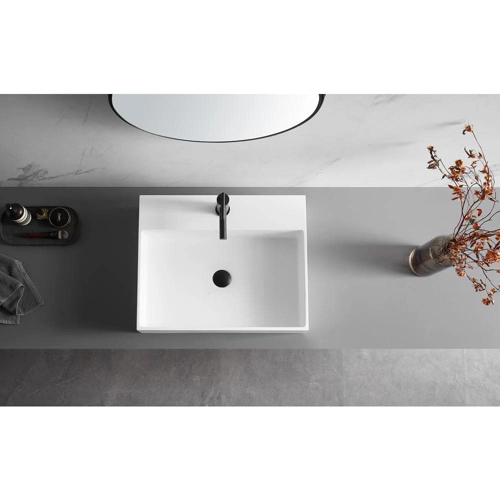 SERENE VALLEY 26 in. Wall-Mount or Countertop Install, Bathroom Sink with Single Faucet Hole in Matte White 11 SERENE VALLEY 26 in. Wall-Mount or Countertop Install, Bathroom Sink with Single Faucet Hole in Matte White - Image 9