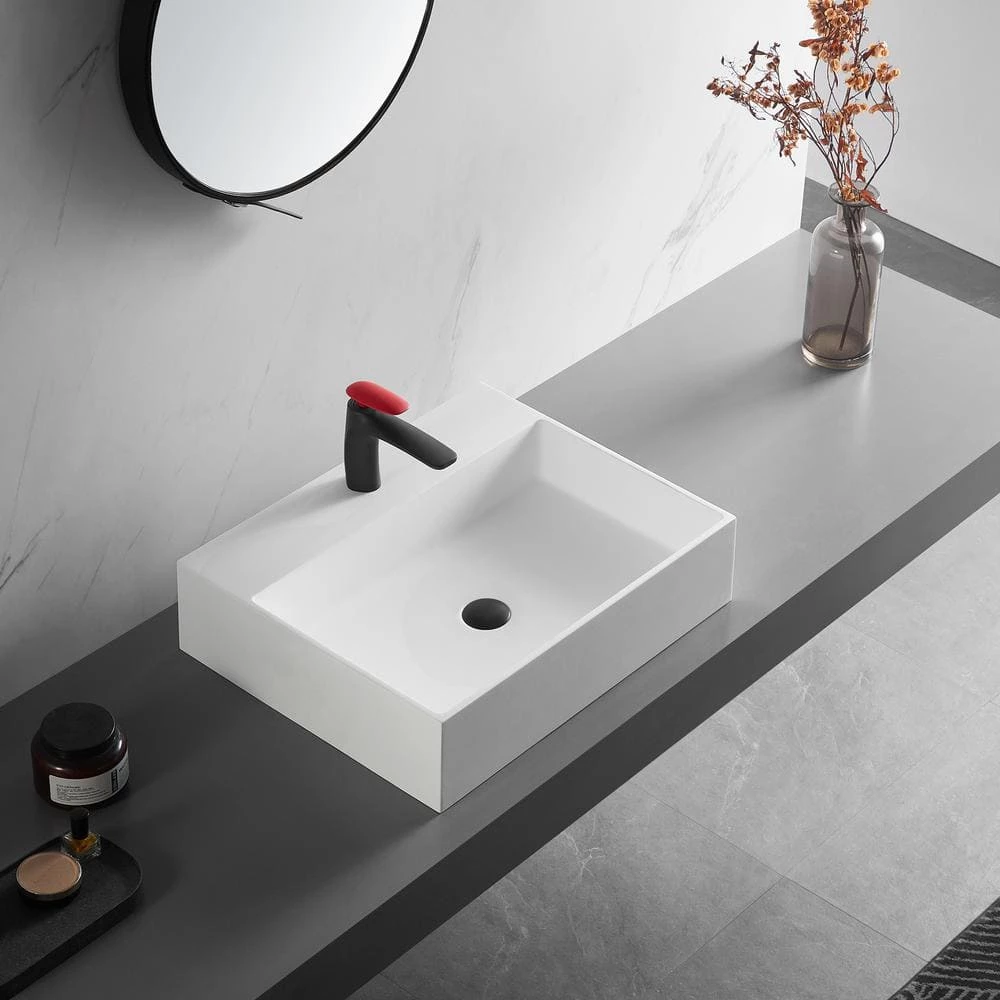 SERENE VALLEY 26 in. Wall-Mount or Countertop Install, Bathroom Sink with Single Faucet Hole in Matte White 10 SERENE VALLEY 26 in. Wall-Mount or Countertop Install, Bathroom Sink with Single Faucet Hole in Matte White - Image 8