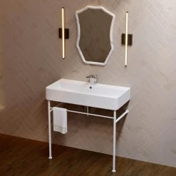 Swiss Madison Carre 36 in. Ceramic Console Sink Basin in White with Matte White Legs -Bathroom Sinks Sales matte white swiss madison console sinks sm cs743 4f 1000