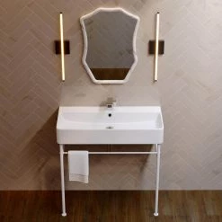 Swiss Madison Carre 36 in. Ceramic Console Sink Basin in White with Matte White Legs