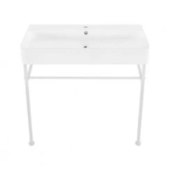 Swiss Madison Carre 36 in. Ceramic Console Sink Basin in White with Matte White Legs -Bathroom Sinks Sales matte white swiss madison console sinks sm cs743 c3 1000