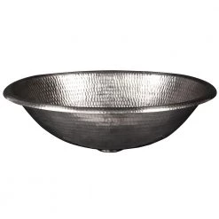Premier Copper Products Self Rimming Oval Hammered Copper 17 in. Bathroom Sink in Nickel
