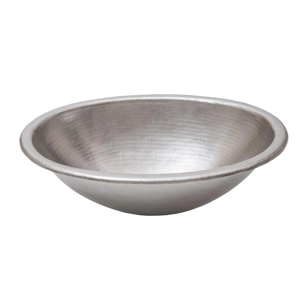 Premier Copper Products Self-Rimming Oval Hammered Copper 19 in. 0-Hole Bathroom Sink in Nickel 3 Premier Copper Products Self-Rimming Oval Hammered Copper 19 in. 0-Hole Bathroom Sink in Nickel