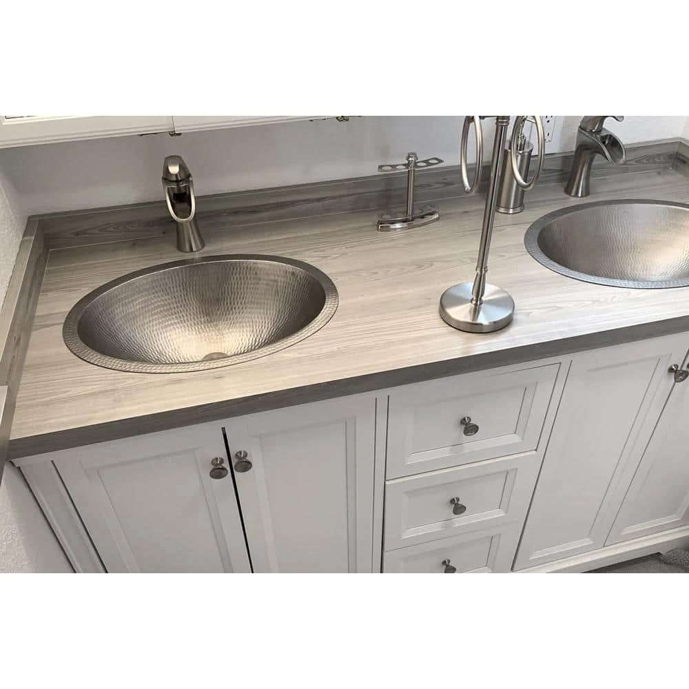 Premier Copper Products Under Counter/Surface-Mount Oval Hammered Copper 19 in. 0-Hole Bathroom Sink in Nickel 7 Premier Copper Products Under Counter/Surface-Mount Oval Hammered Copper 19 in. 0-Hole Bathroom Sink in Nickel - Image 5