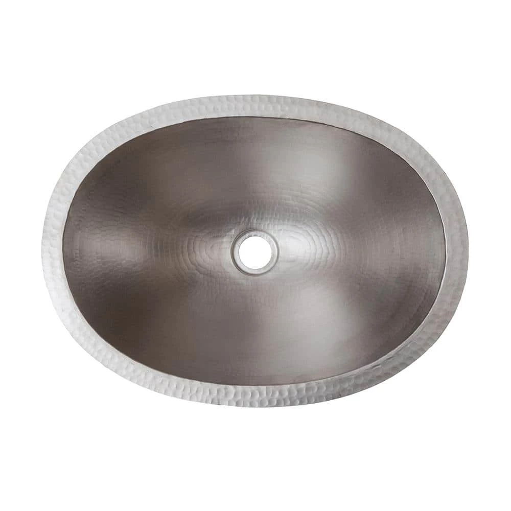 Premier Copper Products Under Counter/Surface-Mount Oval Hammered Copper 19 in. 0-Hole Bathroom Sink in Nickel 4 Premier Copper Products Under Counter/Surface-Mount Oval Hammered Copper 19 in. 0-Hole Bathroom Sink in Nickel - Image 2