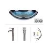 Tahanbath Artistic Tempered Glass Bathroom Sink Oval Shape Vessel Sink with Faucet Combo Ocean Blue -Bathroom Sinks Sales ocean blue vessel sinks ly fxgb0005 bl kxc 64 1000