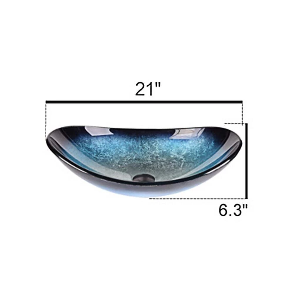 Tahanbath Artistic Tempered Glass Bathroom Sink Oval Shape Vessel Sink with Faucet Combo Ocean Blue 3 Tahanbath Artistic Tempered Glass Bathroom Sink Oval Shape Vessel Sink with Faucet Combo Ocean Blue - Image 2