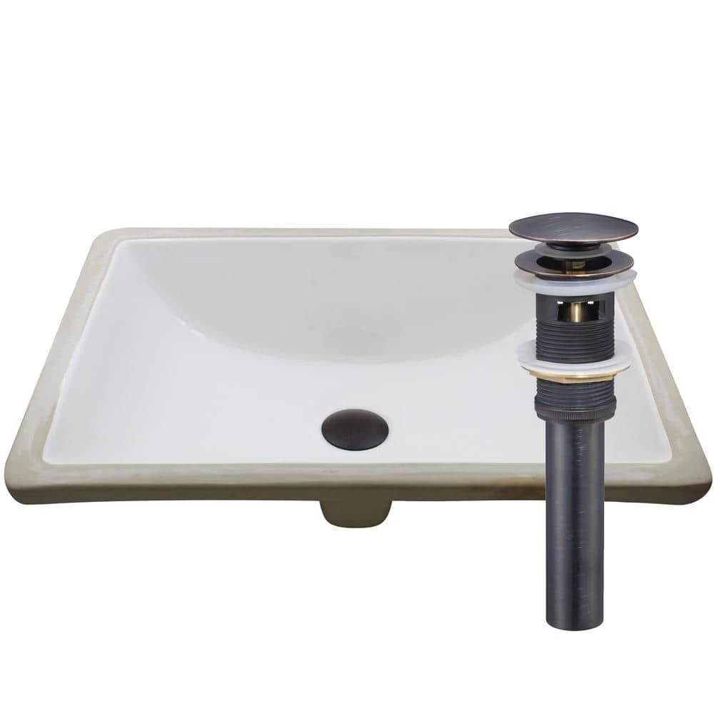 Novatto 20.25 in. Rectangular Undermount Porcelain Bathroom Sink in White with Overflow Drain in Oil Rubbed Bronze 3 Novatto 20.25 in. Rectangular Undermount Porcelain Bathroom Sink in White with Overflow Drain in Oil Rubbed Bronze
