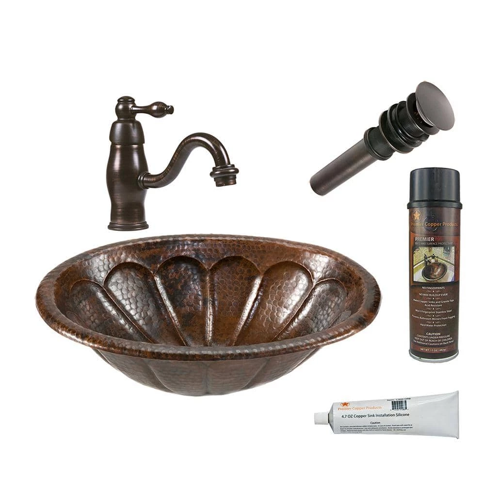 Premier Copper Products All-in-One Oval Sunburst Self Rimming Hammered Copper Bathroom Sink in Oil Rubbed Bronze 3 Premier Copper Products All-in-One Oval Sunburst Self Rimming Hammered Copper Bathroom Sink in Oil Rubbed Bronze