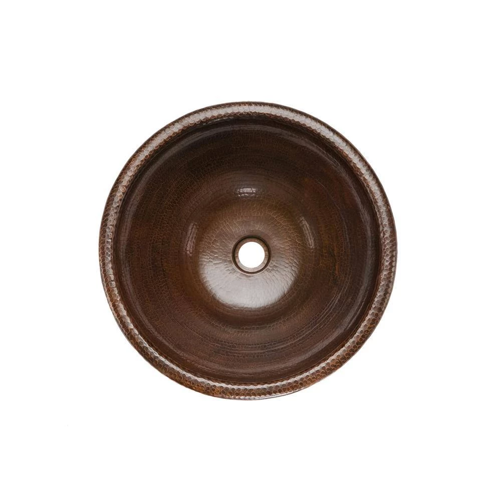 Premier Copper Products All-in-One Small Round Self Rimming Hammered Copper Bathroom Sink in Oil Rubbed Bronze 5 Premier Copper Products All-in-One Small Round Self Rimming Hammered Copper Bathroom Sink in Oil Rubbed Bronze - Image 3