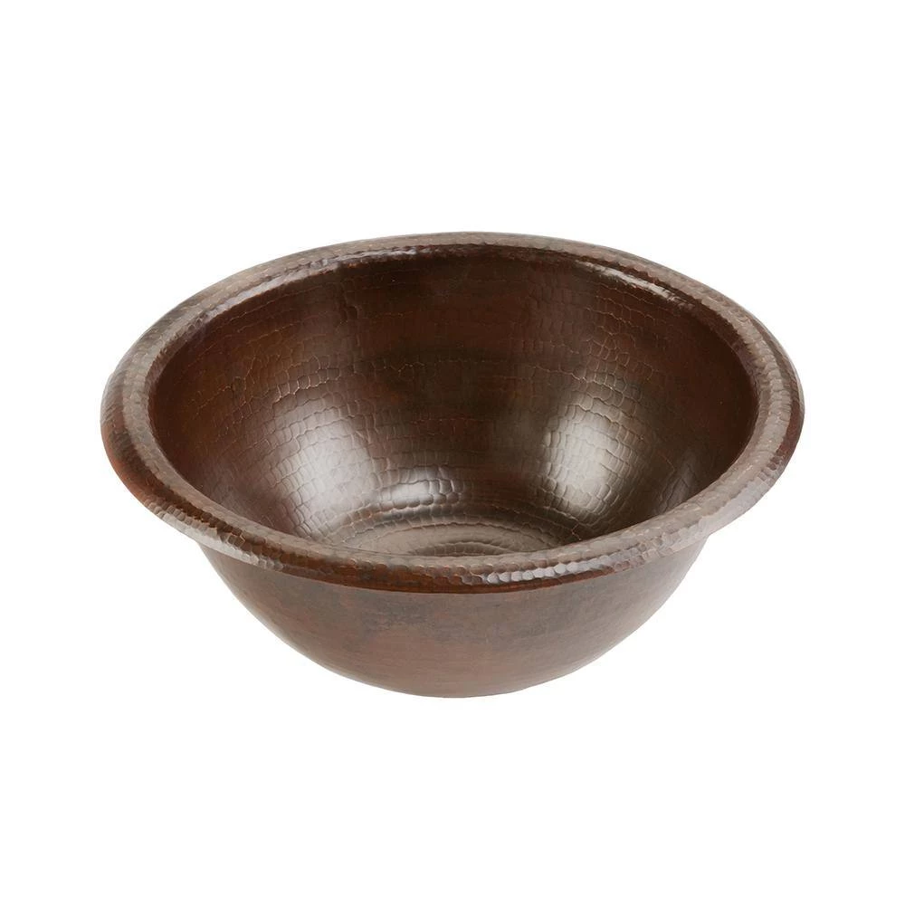 Premier Copper Products All-in-One Small Round Self Rimming Hammered Copper Bathroom Sink in Oil Rubbed Bronze 4 Premier Copper Products All-in-One Small Round Self Rimming Hammered Copper Bathroom Sink in Oil Rubbed Bronze - Image 2