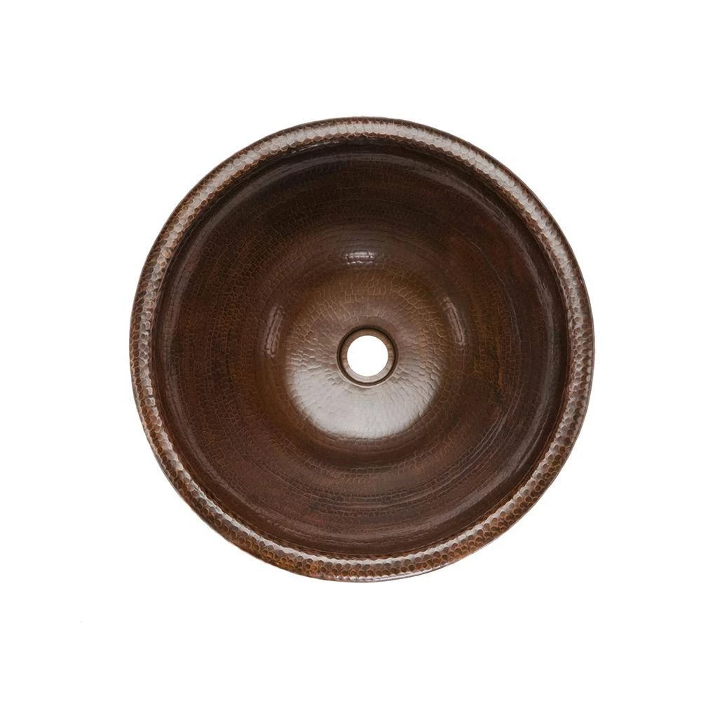 Premier Copper Products All-in-One Round Self Rimming Hammered Copper Bathroom Sink in Oil Rubbed Bronze 5 Premier Copper Products All-in-One Round Self Rimming Hammered Copper Bathroom Sink in Oil Rubbed Bronze - Image 3