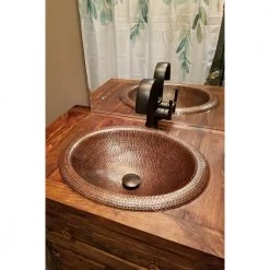 Premier Copper Products Self-Rimming Wide Rim Oval Hammered Copper Bathroom Sink in Oil Rubbed Bronze